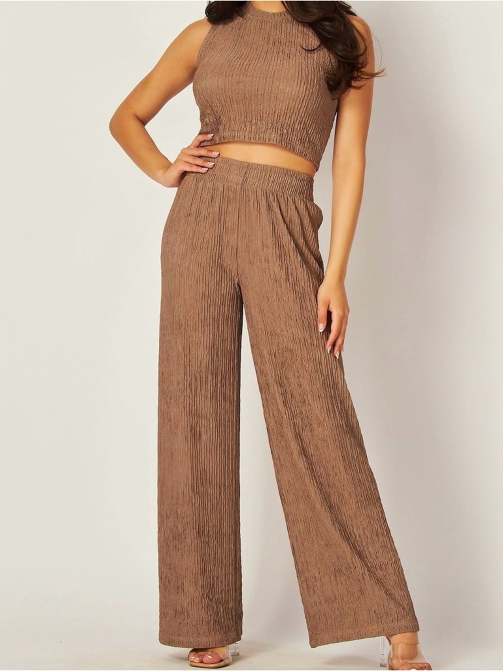 Love Poem Crinkle Cropped Top and Pants Set Size M